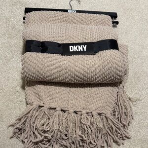 DKNY Woven Fringe Throw in Beige